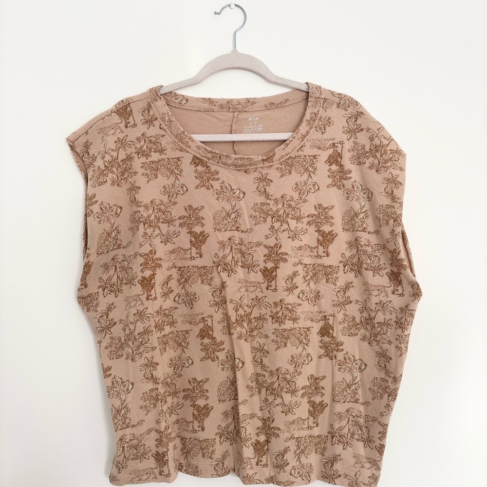 Aerie Leopard & Palm Trees Tan Muscle Tee